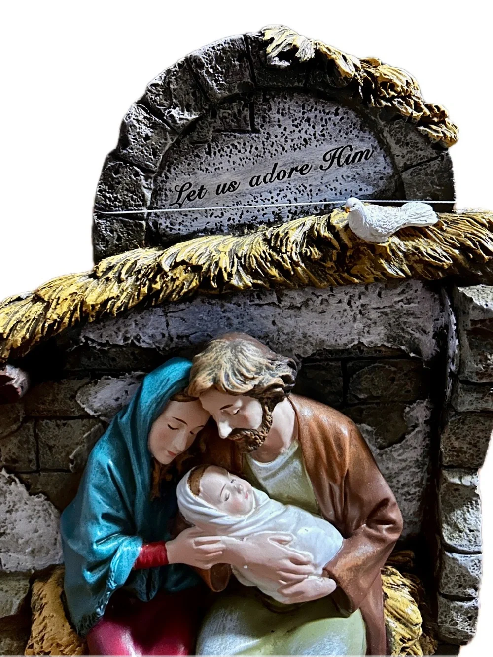 Roman ~ Mary and Joseph Holding Baby Jesus in Crèche with Lambs 10
